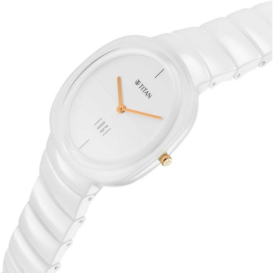 Titan Edge Squircle Quartz Analog White Dial Ceramic Strap Watch For Women