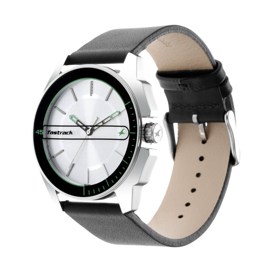 Fastrack Wear Your Look Quartz Analog Silver Dial Leather Strap Watch for Guys