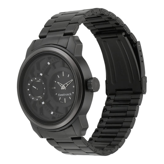 Fastrack Quartz Analog Black Dial Stainless Steel Strap Watch for Guys