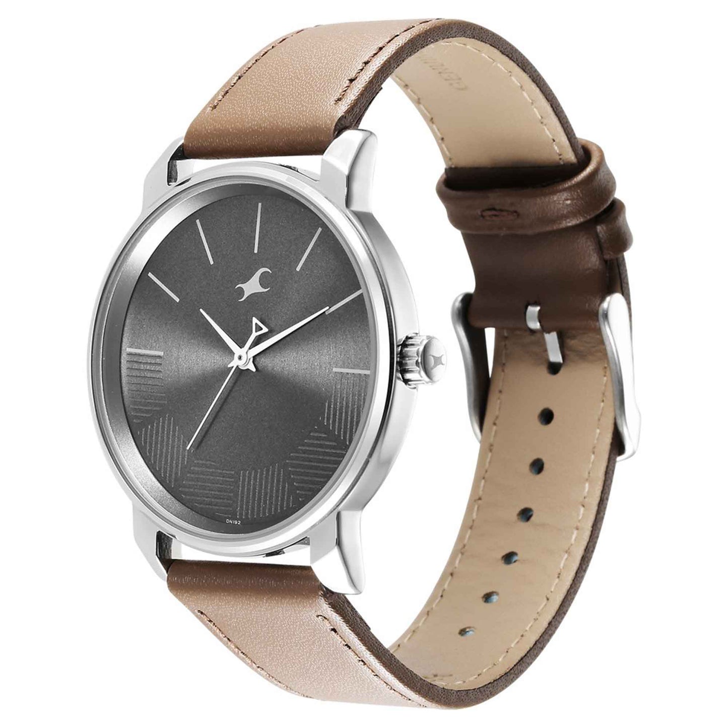 Fastrack Stunners Quartz Analog Grey Dial Brown Leather Strap Watch For Guys