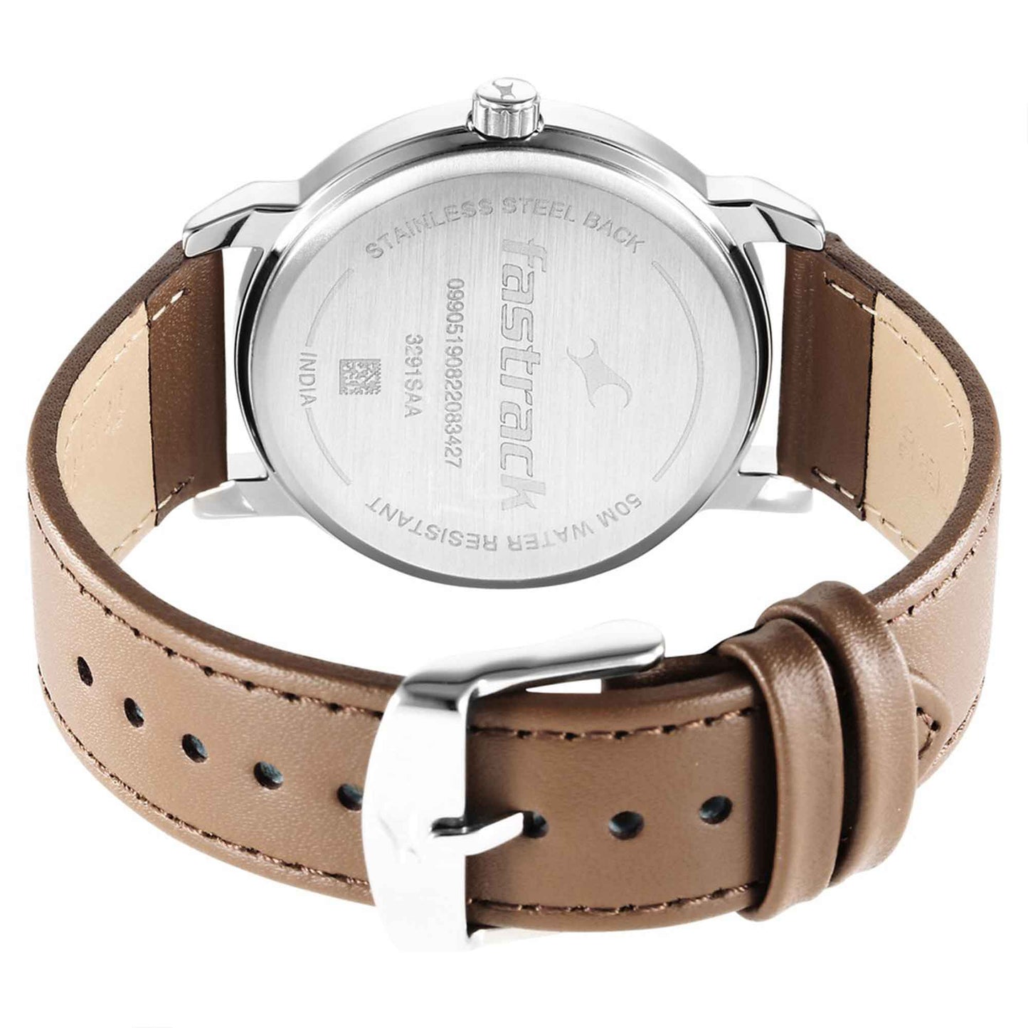Fastrack Stunners Quartz Analog Grey Dial Brown Leather Strap Watch For Guys