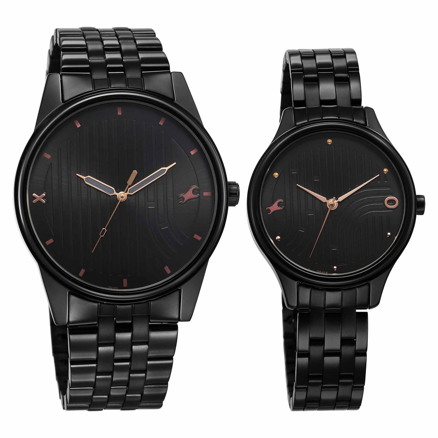 Fastrack Mixmatched Quartz Analog Black Dial With Black Metal Strap Watch For Couple