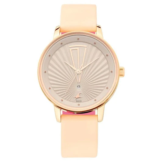 Fastrack Ruffles Quartz Analog with Date Beige Dial Leather Strap Watch for Girls