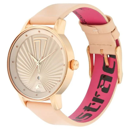 Fastrack Ruffles Quartz Analog with Date Beige Dial Leather Strap Watch for Girls
