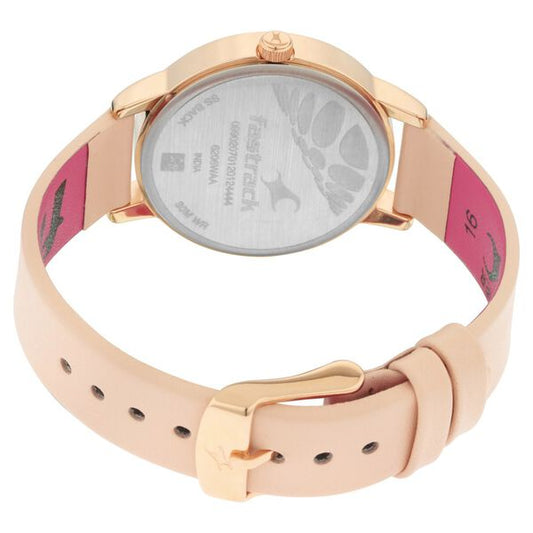 Fastrack Ruffles Quartz Analog with Date Beige Dial Leather Strap Watch for Girls