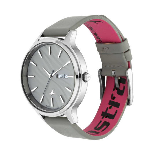 Fastrack Fastrack Ruffles Quartz Analog with Day and Date Grey Dial Leather Strap Watch for Girls
