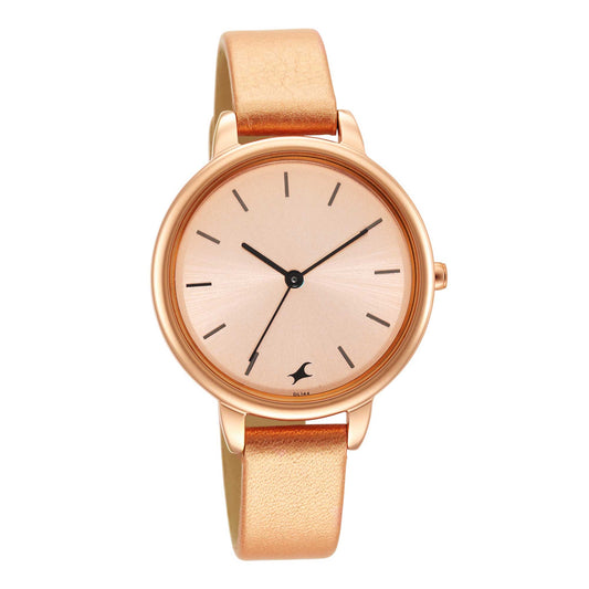 Fastrack Glitch Quartz Analog Rose Gold Dial Leather Strap Watch for Girls