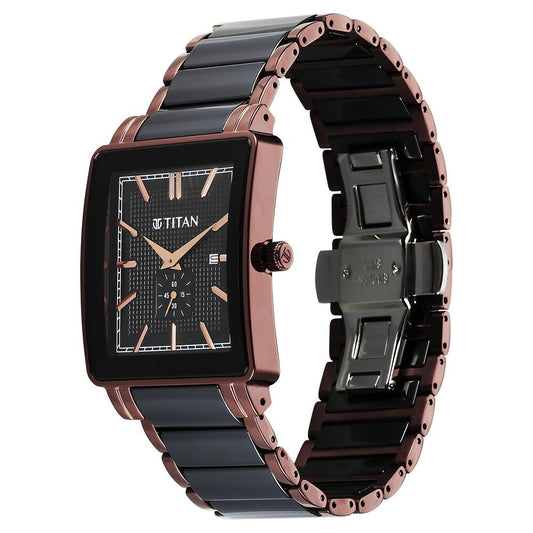 Titan Regalia Shaped Ceramic Quartz Analog with Date Black Dial Steel & Ceramic Strap Watch For Men