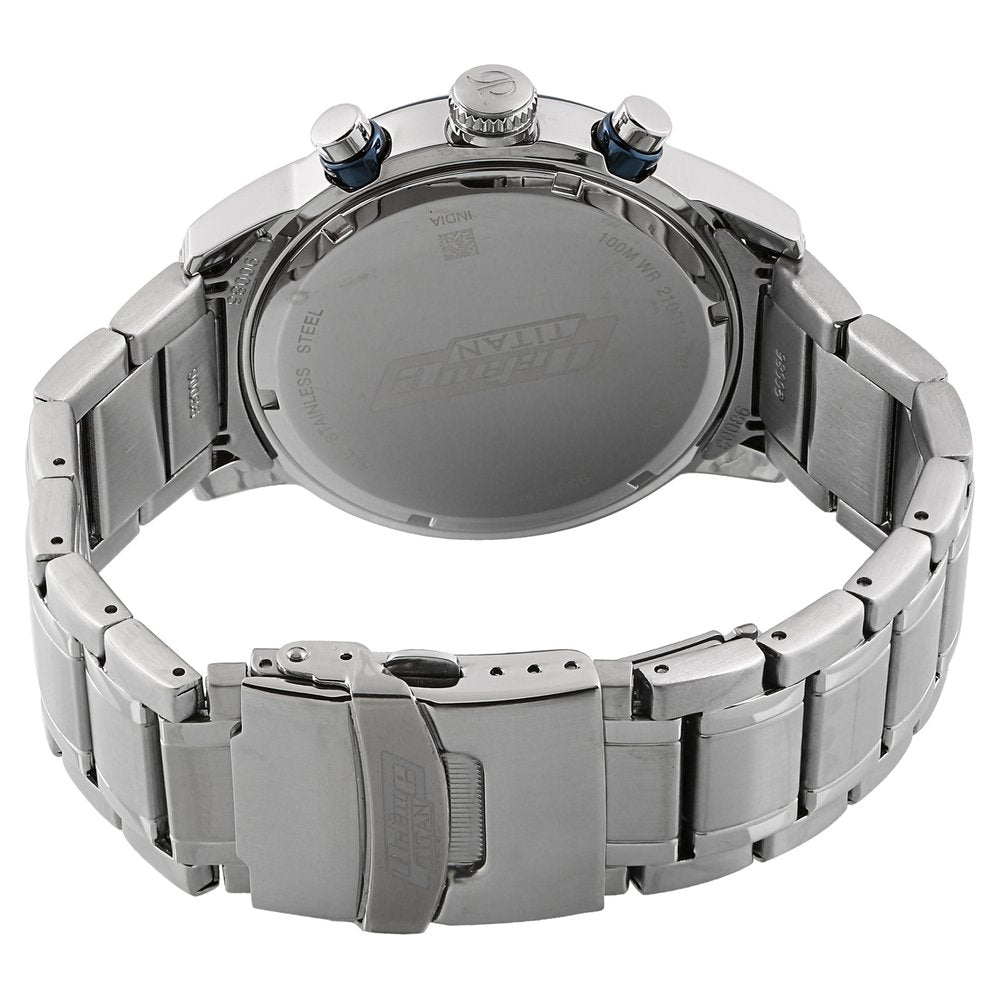 Titan Octane Blue Dial Silver Stainless Steel Strap Chronograph Watch for Men