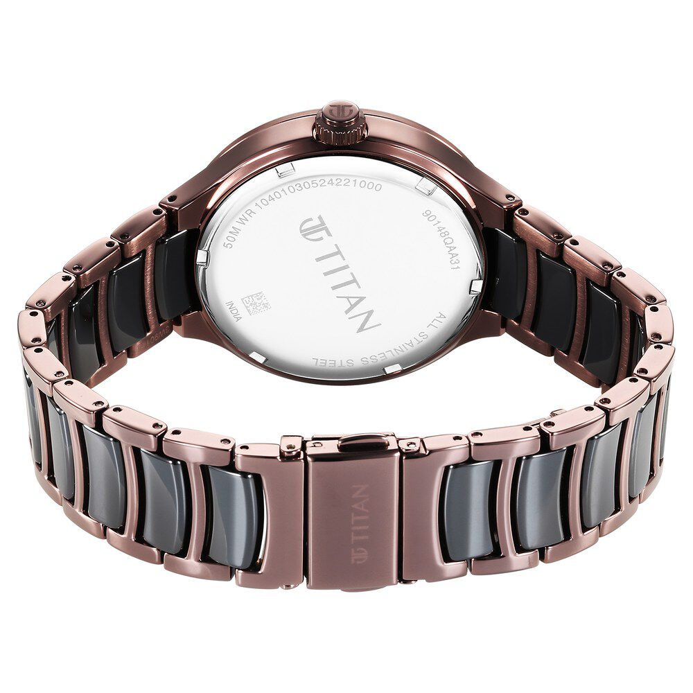Titan Ceramic Fusion Quartz Multifunction Black Dial With Two Toned Color Stainless Steel Strap Watch For Men
