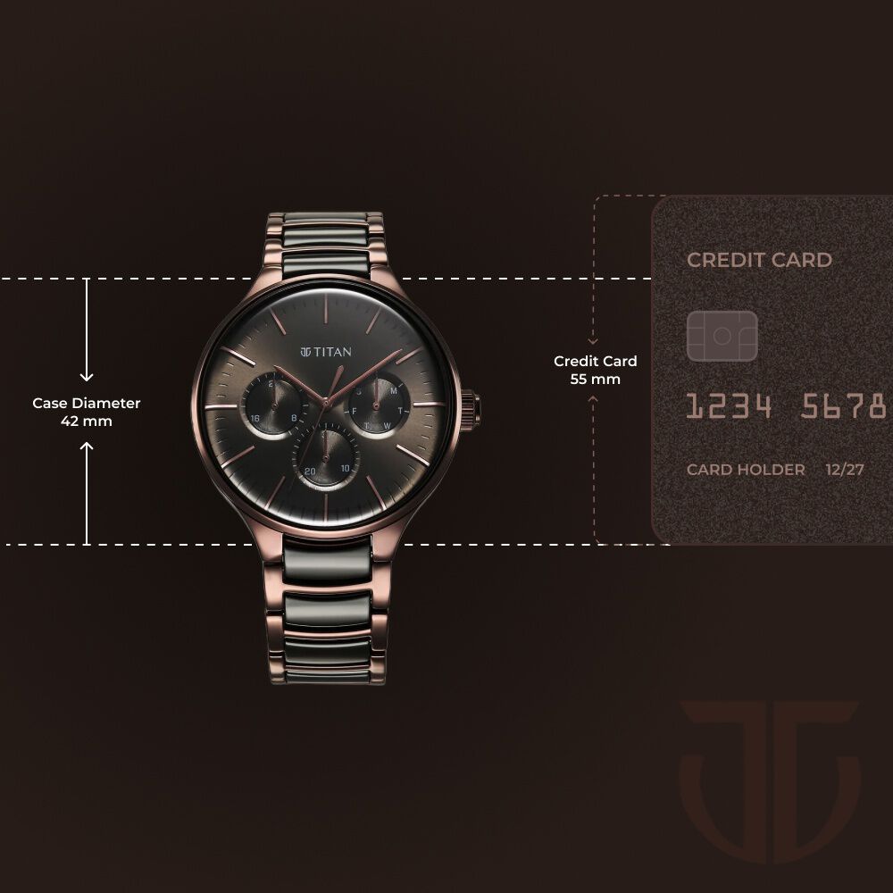 Titan Ceramic Fusion Quartz Multifunction Black Dial With Two Toned Color Stainless Steel Strap Watch For Men