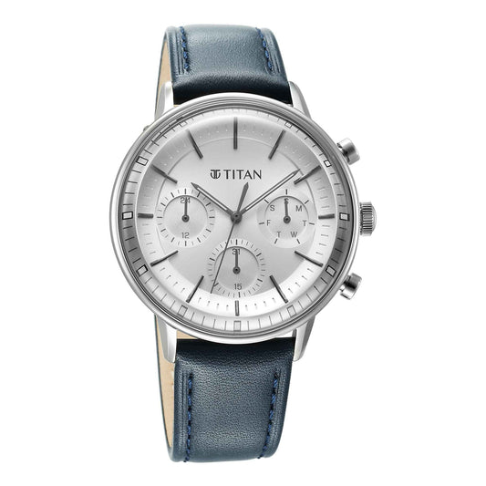 Titan Light Leathers Quartz Multifunction Black Dial Stainless Steel Strap Watch for Men