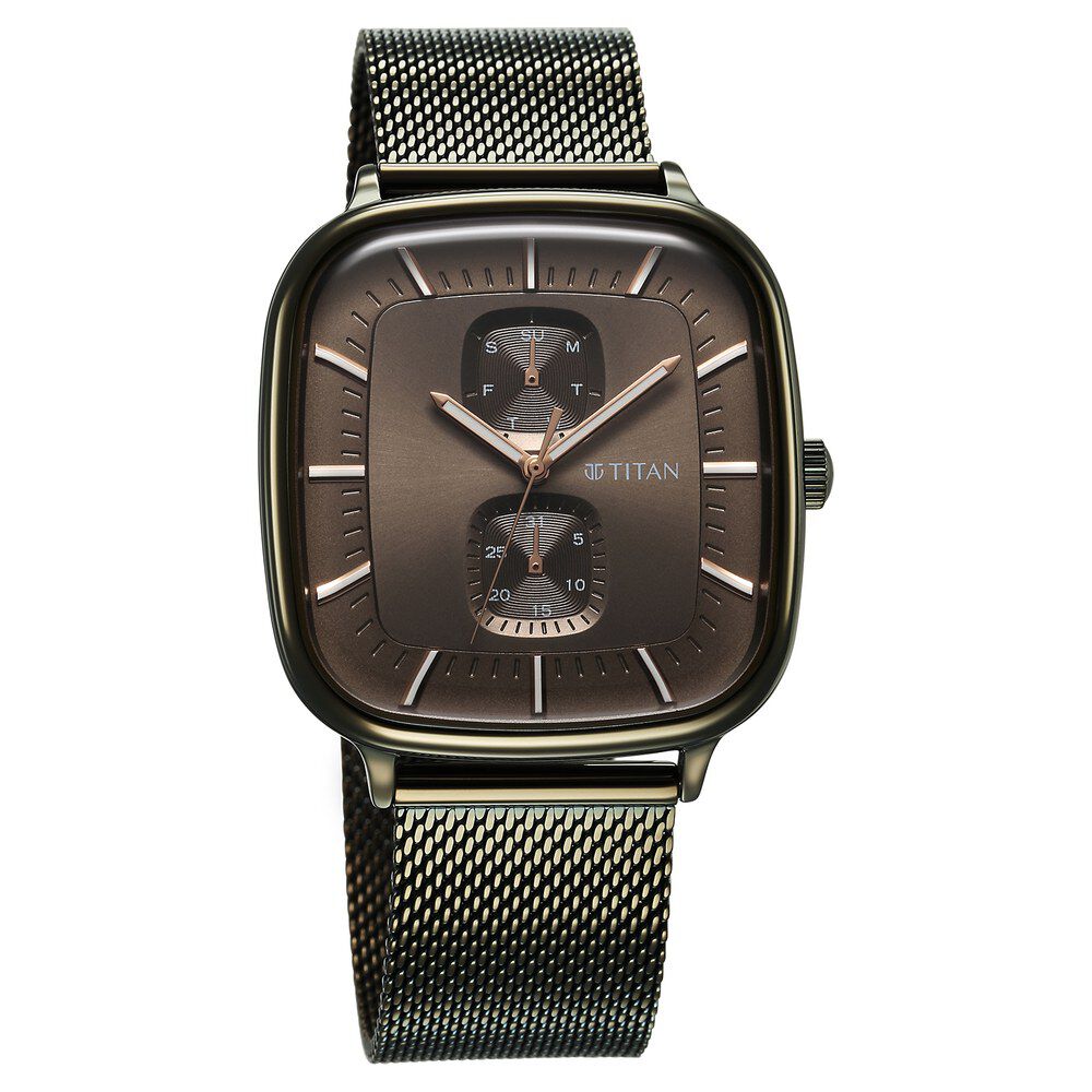 Titan Avant Garde Quartz Multifunction Brown Dial With Green Color Stainless Steel Strap Watch For Men