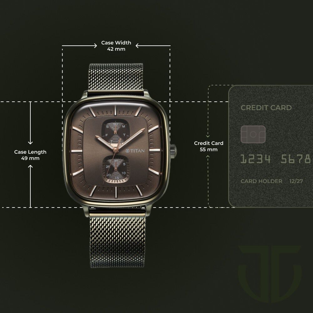 Titan Avant Garde Quartz Multifunction Brown Dial With Green Color Stainless Steel Strap Watch For Men