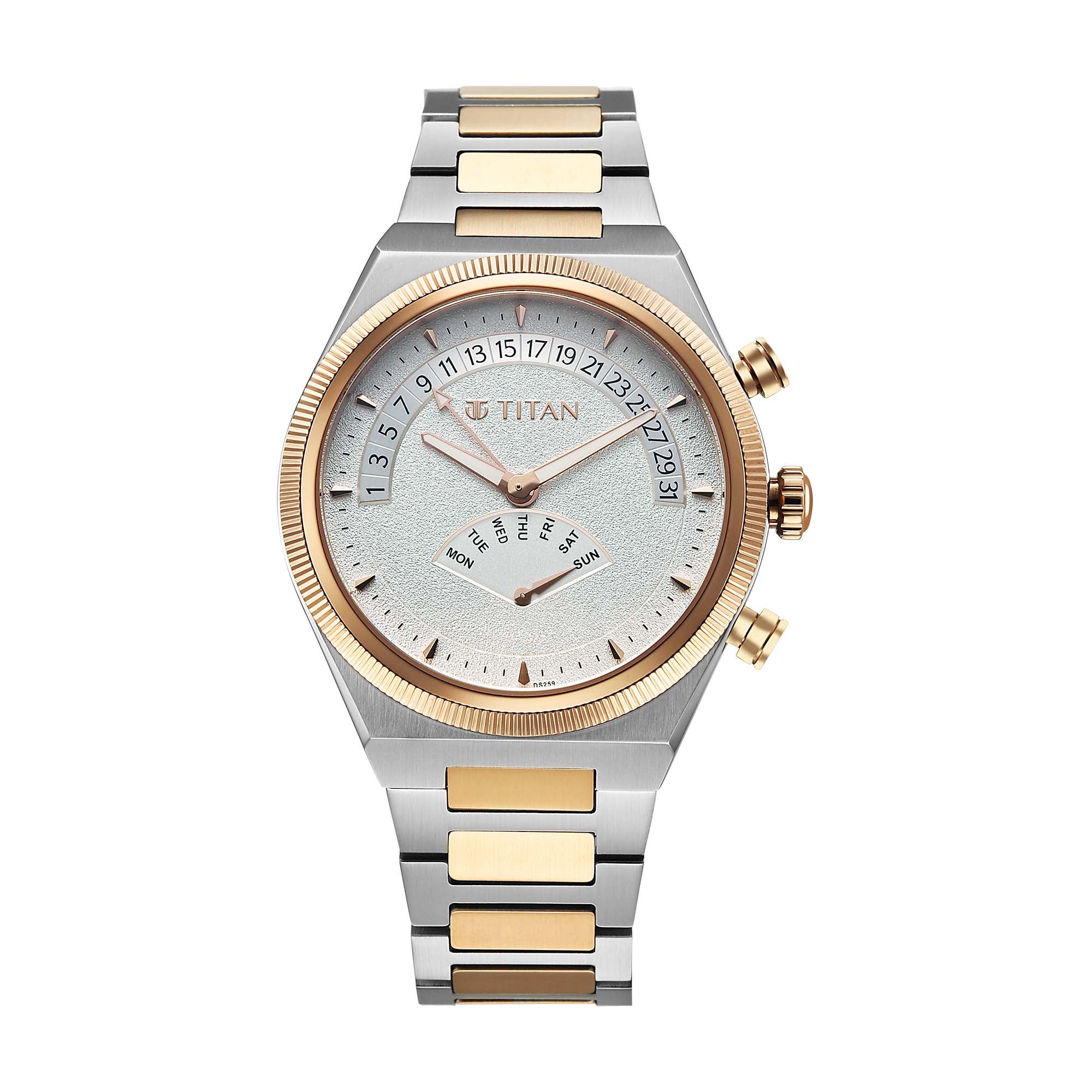 Titan Micromotors Analog with Retrograde Day and Date and Silver Dial Dual Tone Pink Gold Stainless Steel Strap Watch for Men