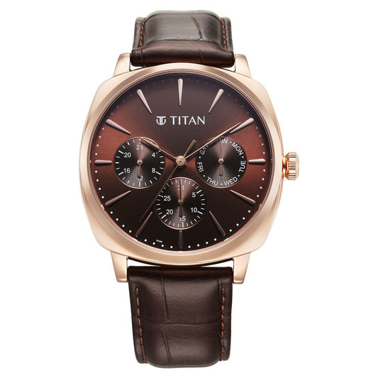Titan Classique Suave Quartz Brown Dial Brown Leather Strap Watch for Men