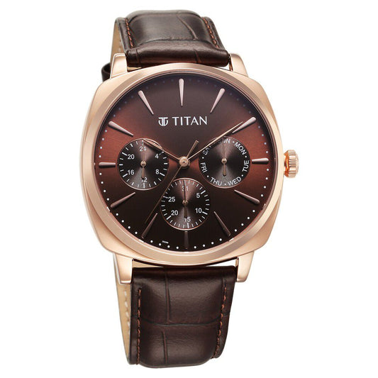 Titan Classique Suave Quartz Brown Dial Brown Leather Strap Watch for Men