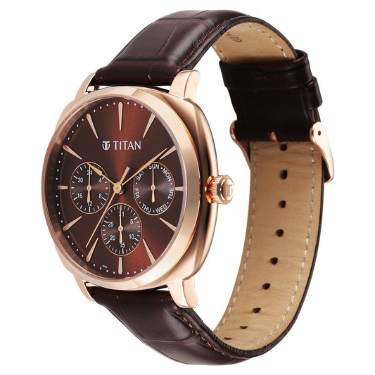 Titan Classique Suave Quartz Brown Dial Brown Leather Strap Watch for Men