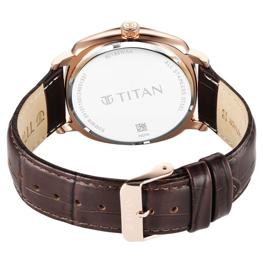 Titan Classique Suave Quartz Brown Dial Brown Leather Strap Watch for Men