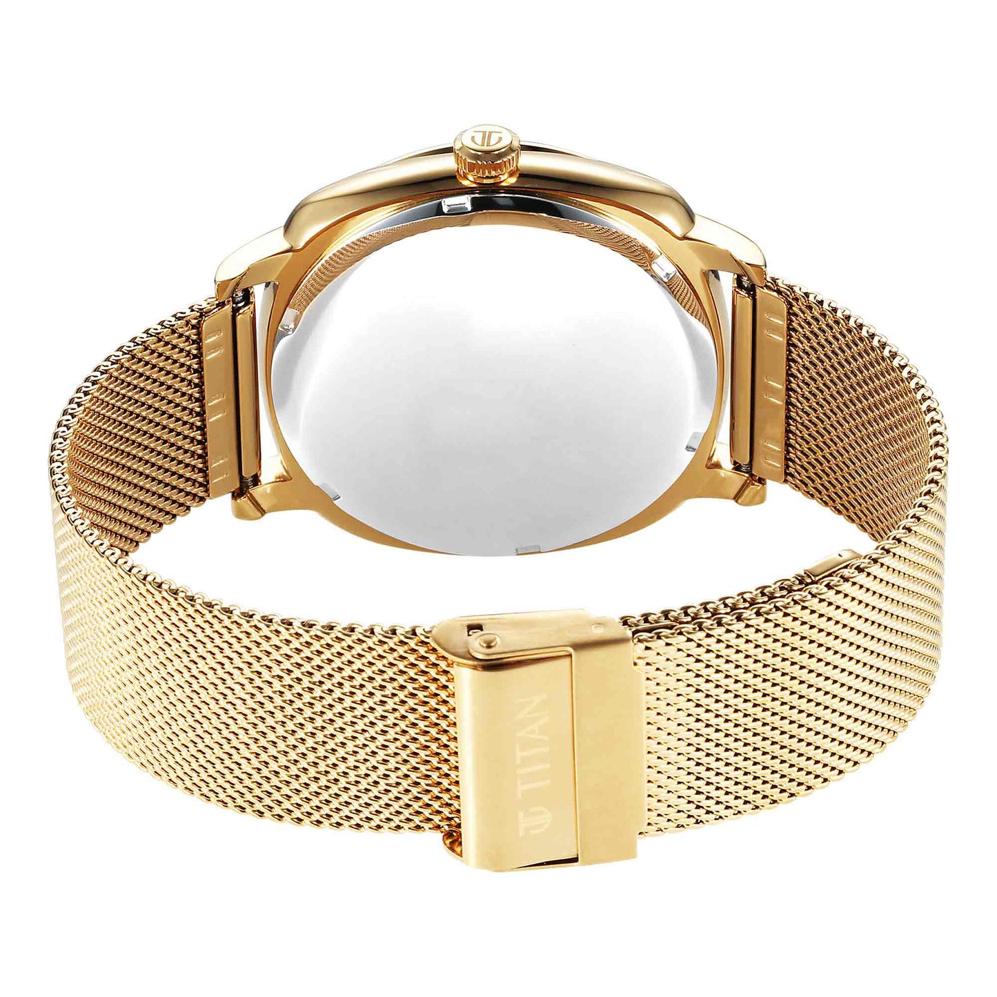 Titan Classique Suave Quartz Yellow Dial Golden Stainless Steel Mesh Strap Watch for Men