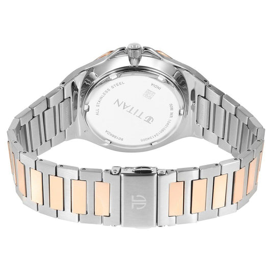 Titan Classic Slim Multifunction Multifunction Silver Dial Multicoloured Stainless Steel Strap Watch For Men