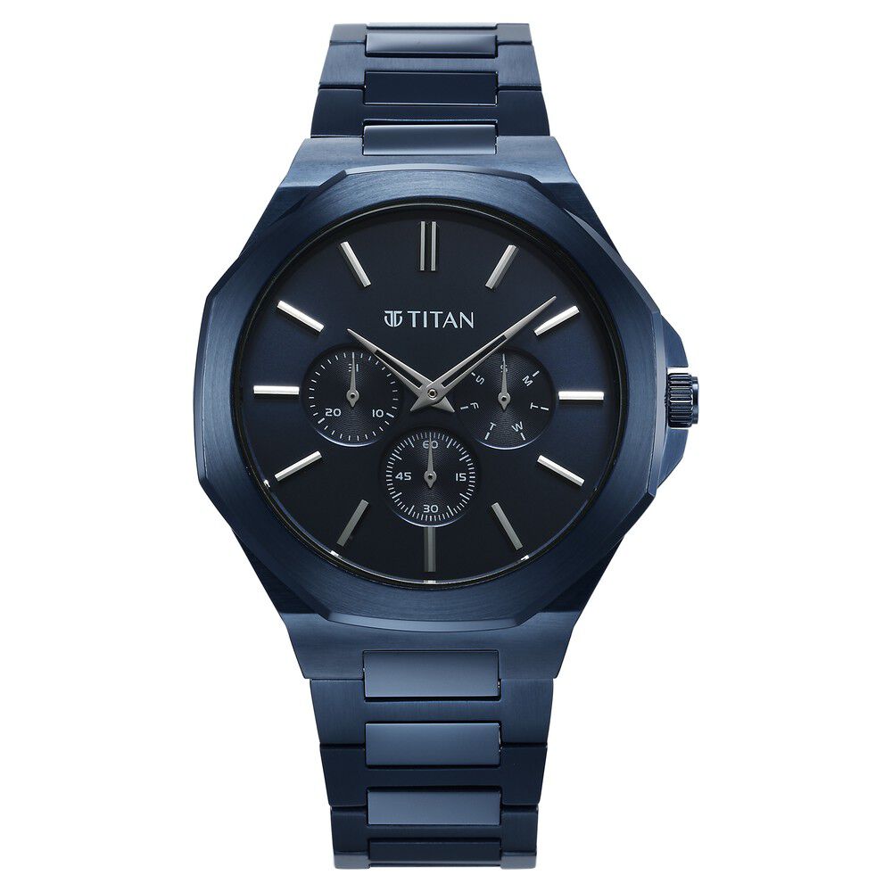 Titan Classique Slim Multifunction Strap Material Stainless Steel Dial Colour Blue 90198QM01