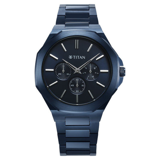 Titan Classic Slim Multifunction Quartz Multifunction Blue Dial Stainless Steel Strap Watch For Men
