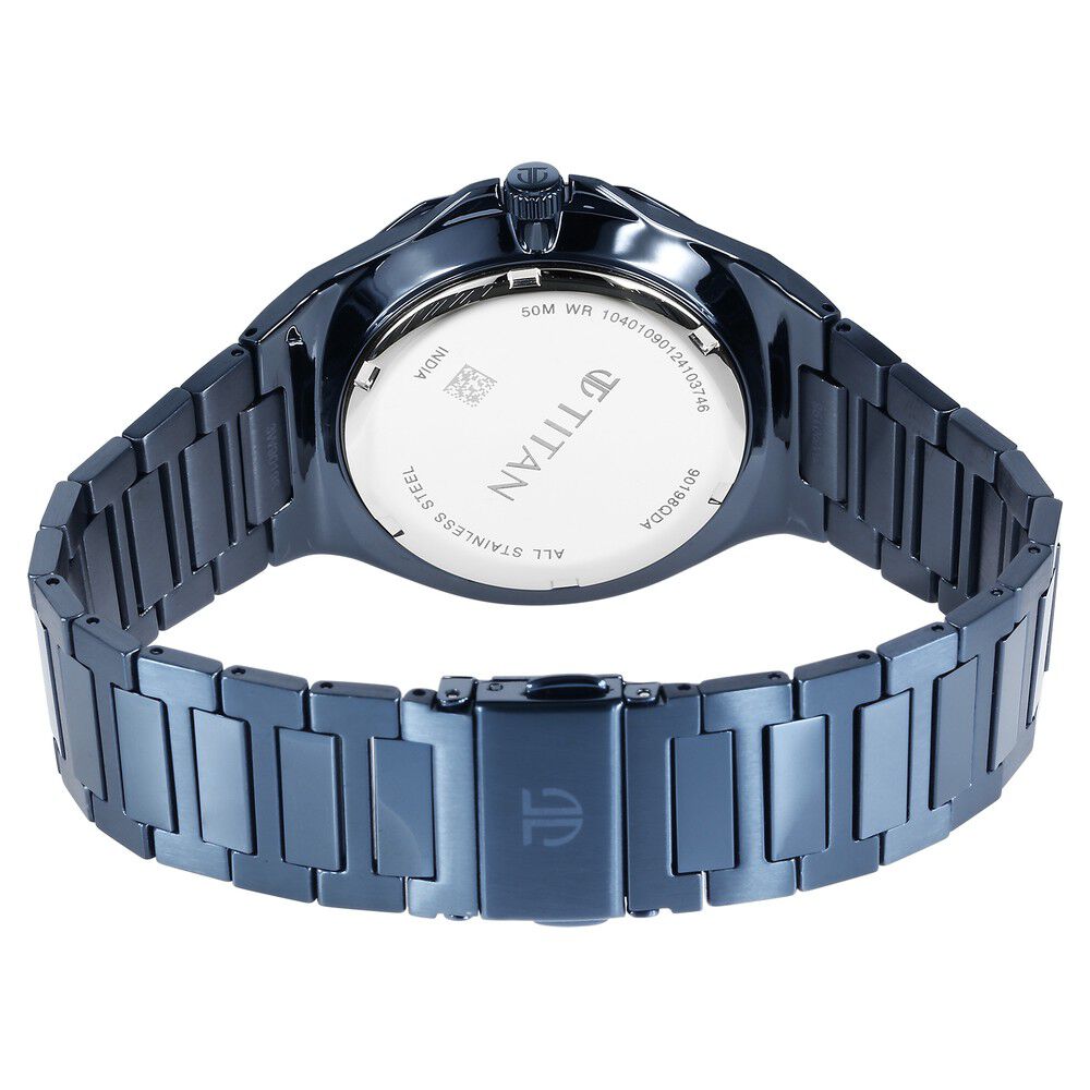 Titan Classique Slim Multifunction Strap Material Stainless Steel Dial Colour Blue 90198QM01