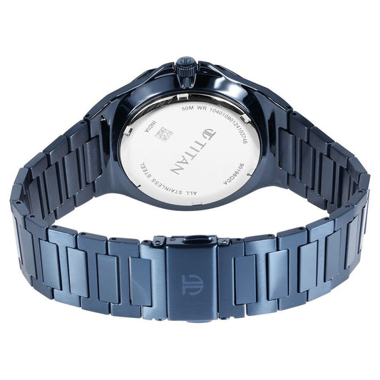 Titan Classic Slim Multifunction Quartz Multifunction Blue Dial Stainless Steel Strap Watch For Men