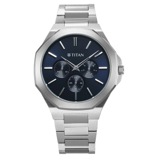 Titan Classic Slim Multifunction Quartz Multifunction Blue Dial Stainless Steel Strap Watch For Men
