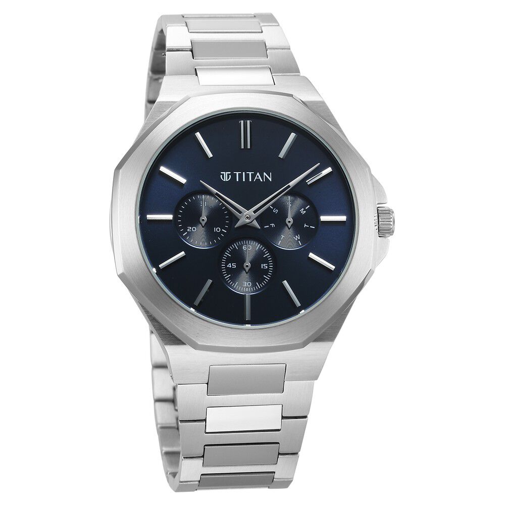 Titan Classic Slim Multifunction Quartz Multifunction Blue Dial Stainless Steel Strap Watch For Men