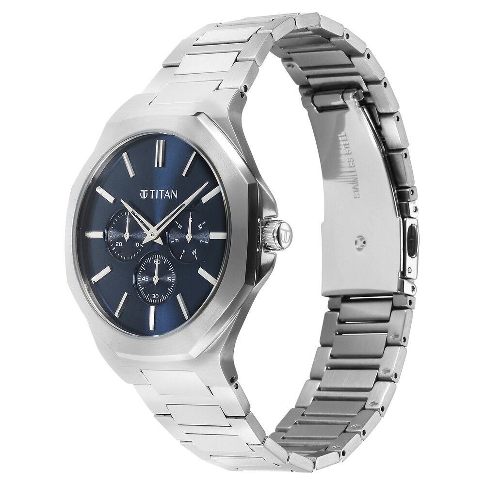 Titan Classic Slim Multifunction Quartz Multifunction Blue Dial Stainless Steel Strap Watch For Men