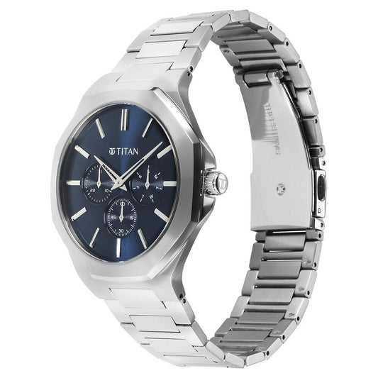 Titan Classic Slim Multifunction Quartz Multifunction Blue Dial Stainless Steel Strap Watch For Men