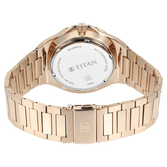 Titan Classic Slim Multifunction Multifunction Silver Dial Carnation Gold Stainless Steel Strap Watch For Men