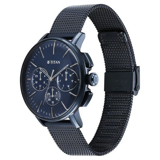 Titan Light leathers Multifunction Anthracite Dial Stainless Steel Strap Watch For Men