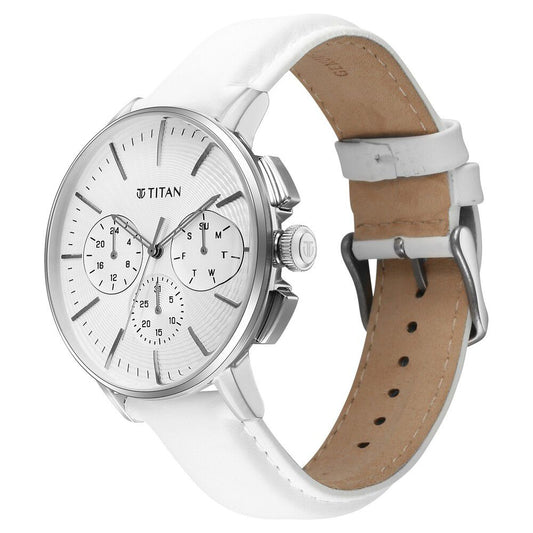 Titan Light leathers Multifunction Silver Dial Leather Strap Watch For Men