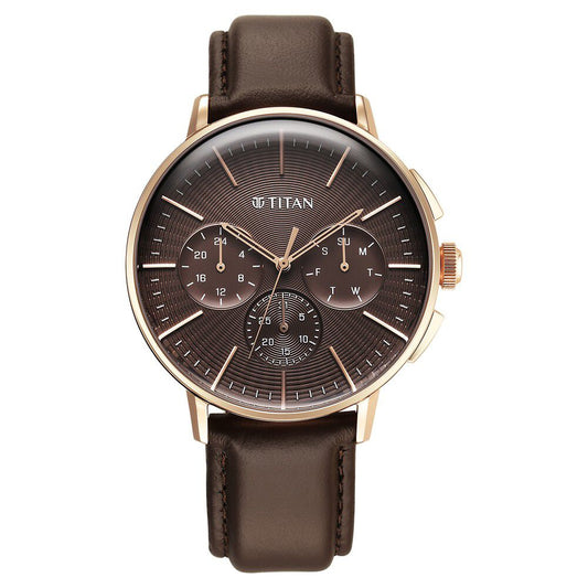Titan Light leathers Multifunction Brown Dial Leather Strap Watch For Men