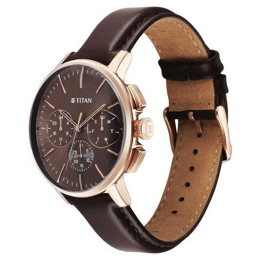Titan Light leathers Multifunction Brown Dial Leather Strap Watch For Men