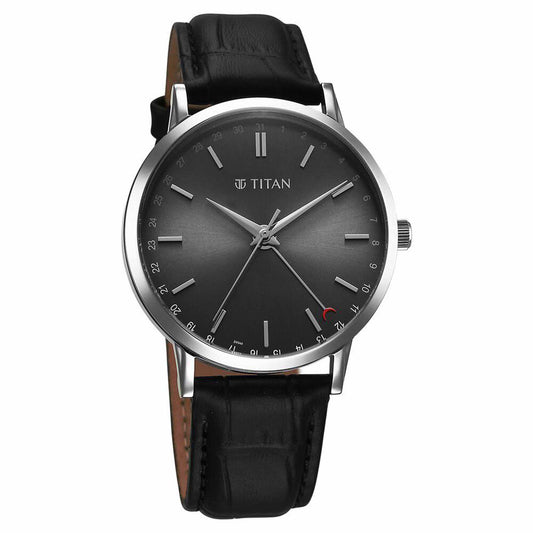 Titan Elegance Analog with Date by Hand and Dark Grey Dial Black Leather Strap Watch for Men