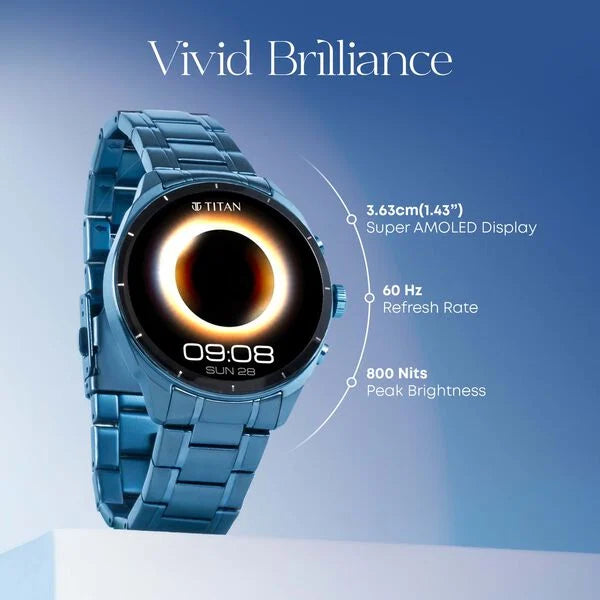 Titan Heritage Premium Smartwatch with All SS Design, 3.6 CM AMOLED Display, BT Calling, Advanced Chipset, Titan Health (90207QM01)