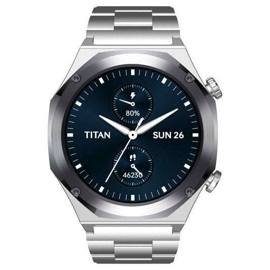 Titan Maestro Premium Metal Smartwatch with All SS construction, SingleSync BT Calling, Functional Crown