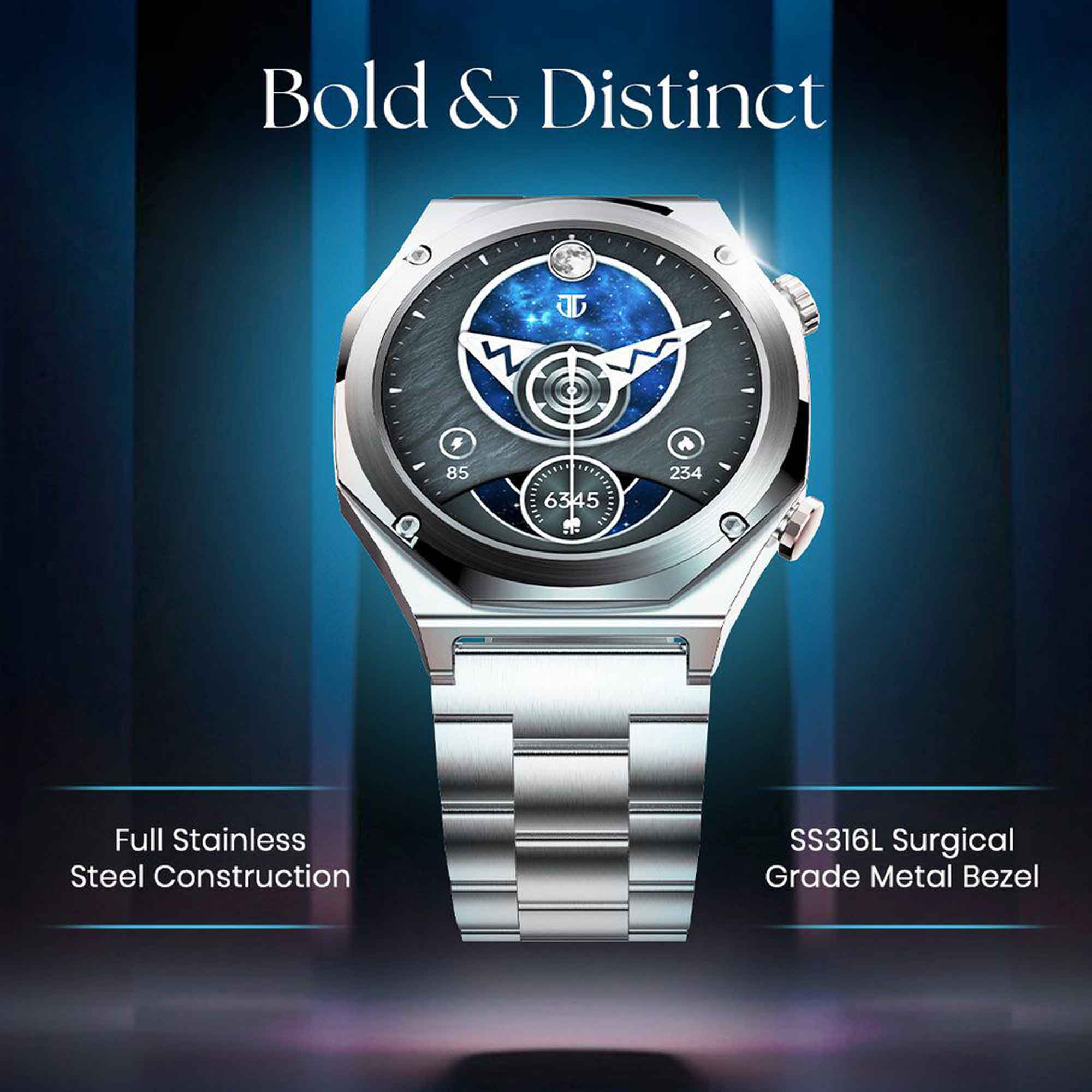 Titan Maestro Premium Metal Smartwatch with All SS construction, SingleSync BT Calling, Functional Crown
