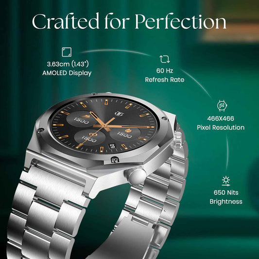 Titan Maestro Premium Metal Smartwatch with AllΒ SS construction, SingleSync BT Calling, Functional Crown