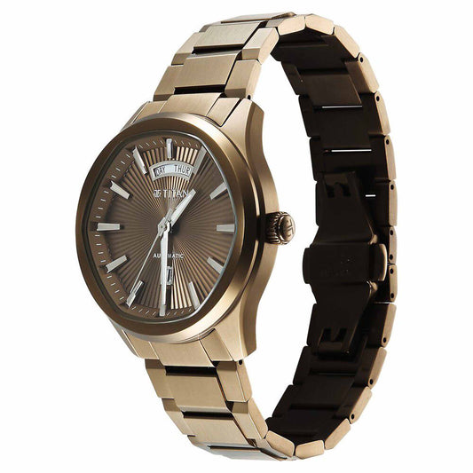 Titan Astral Concealed Automatic Analog with Khaki Dial Khaki Stainless Steel Strap Watch for Men