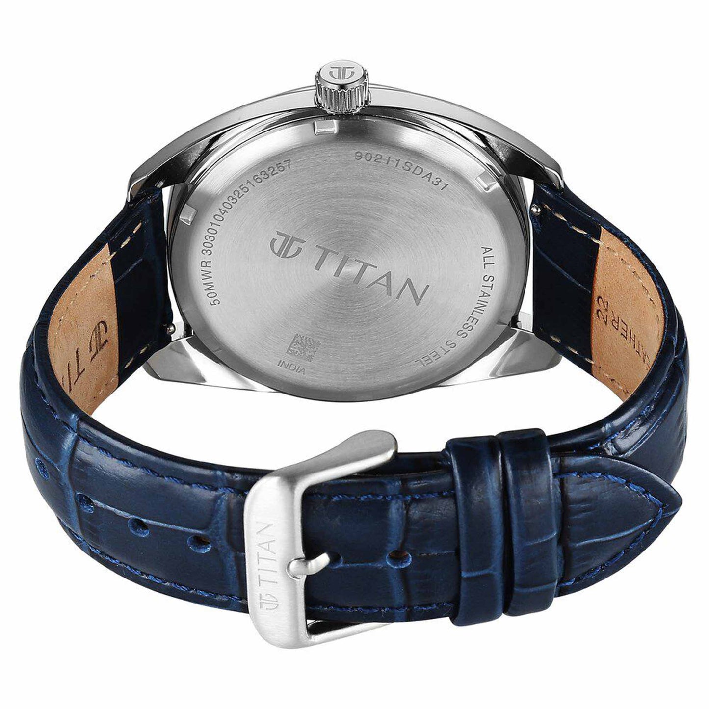 Titan Tonneau Analog with Date and Blue Dial Blue Leather Strap Watch for Men