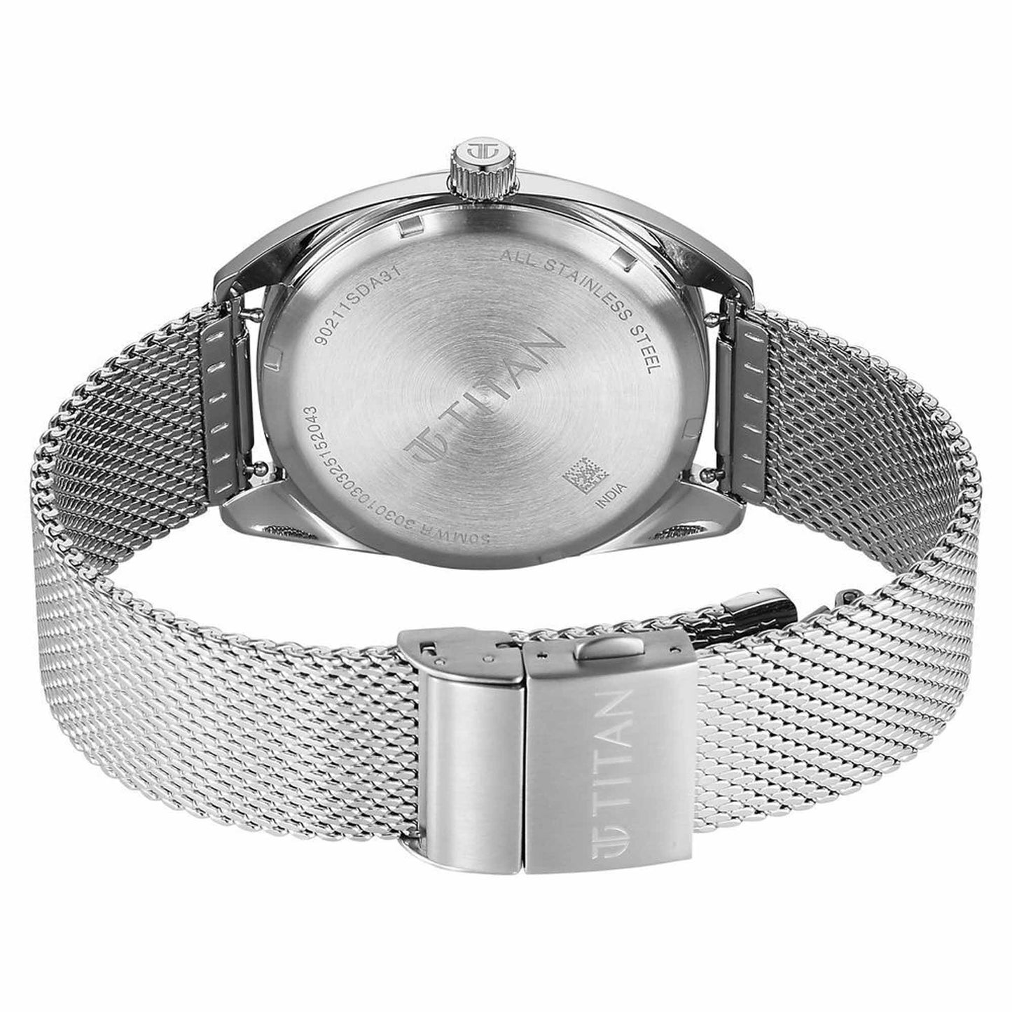 Titan Tonneau Analog with Date and Blue Dial Mesh Stainless Steel Strap Watch for Men