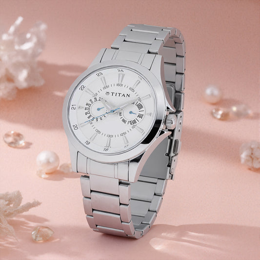 Titan Quartz Multifunction Silver Dial Watch for Men