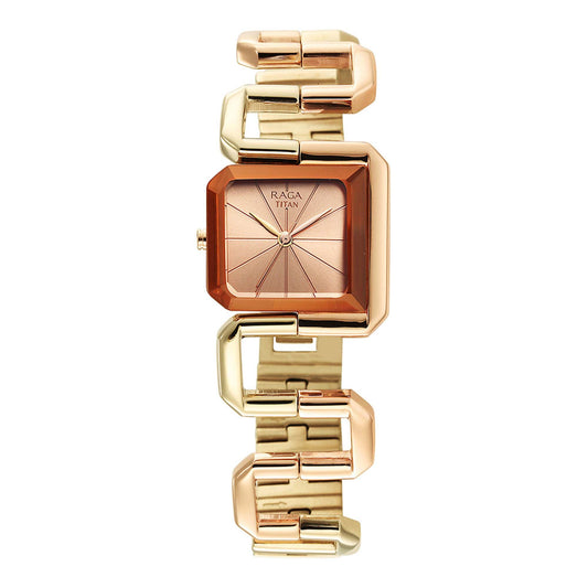 Titan Raga Delight Quartz Analog Rose Gold Dial Rose Gold Stainless Steel Strap Watch For Women