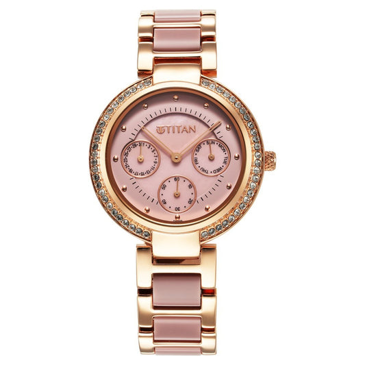 Titan Acetate Mother Of Pearl Quartz Multifunction Strap watch for Women