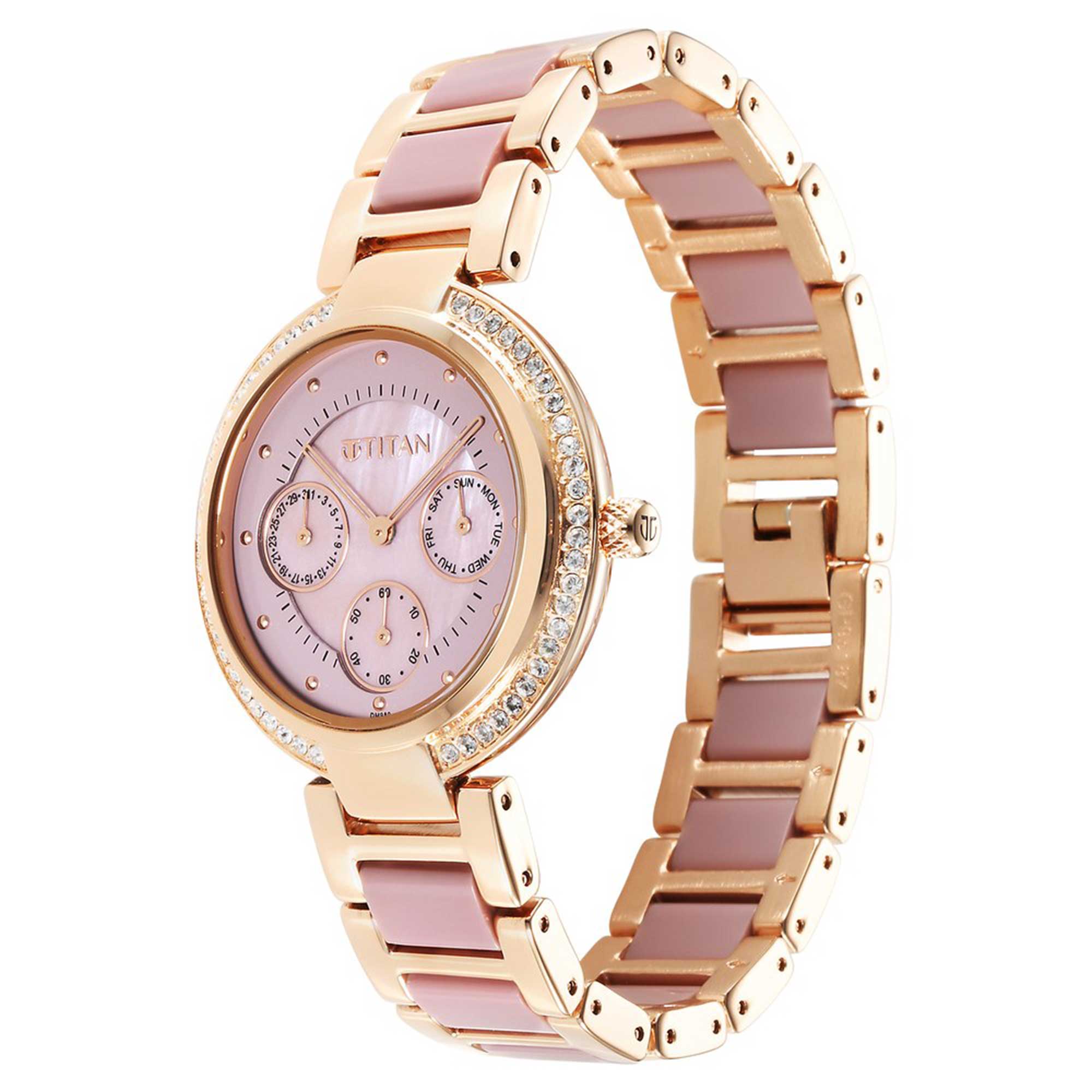 Titan Acetate GlAm Mother Of Pearl Multi Hybrid Strap watch for Women